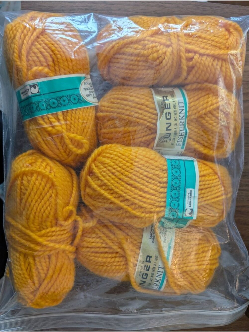 Unger Fisherknit Bulky Yarn Lot of 6 Skeins - Color 35 Mustard Yellow (Discont.)